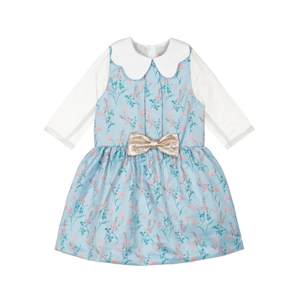 Hucklebones London - Blue Floral Jacquard Dress | Childrensalon