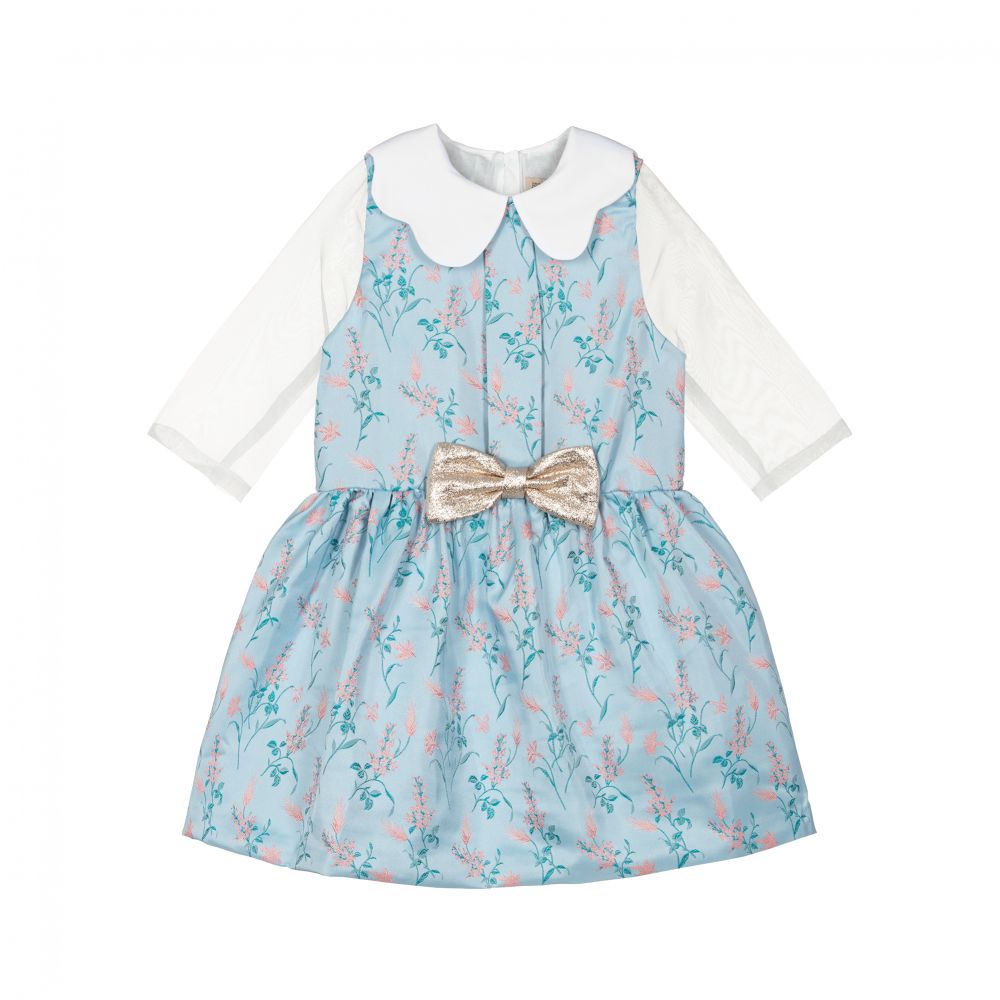 Hucklebones London-Blue Floral Jacquard Dress | Childrensalon Outlet