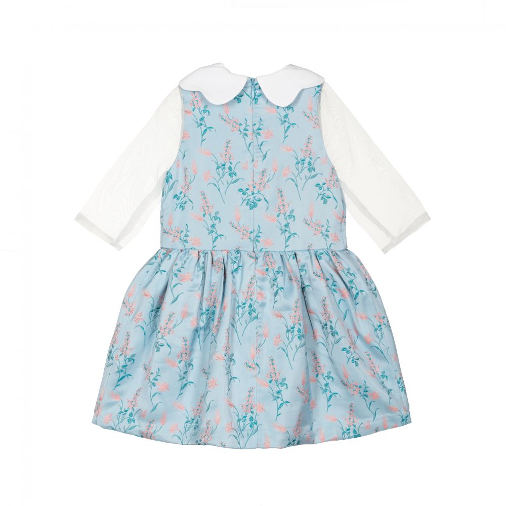 Hucklebones London-Blue Floral Jacquard Dress | Childrensalon Outlet