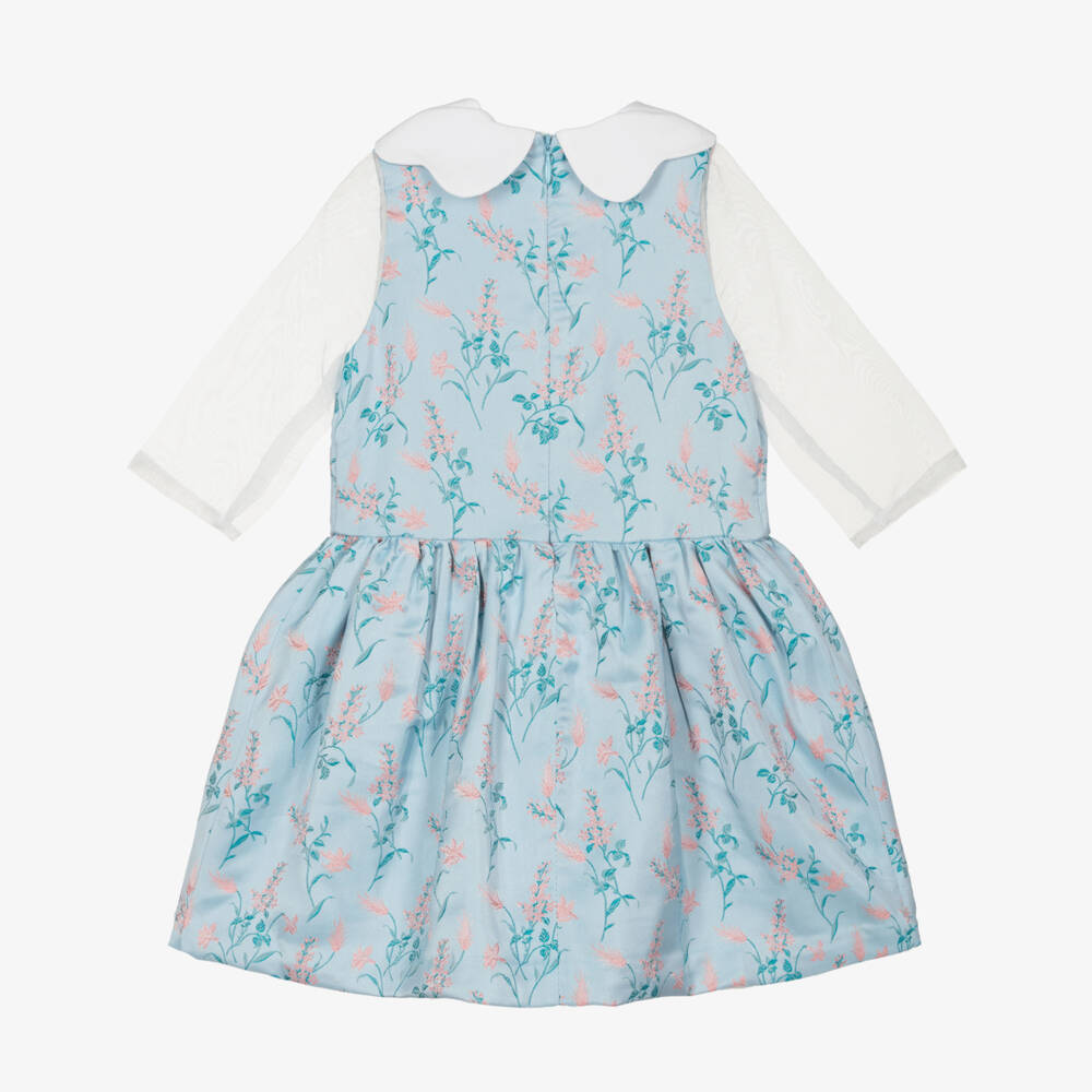 Hucklebones London-Blue Floral Jacquard Dress | Childrensalon Outlet