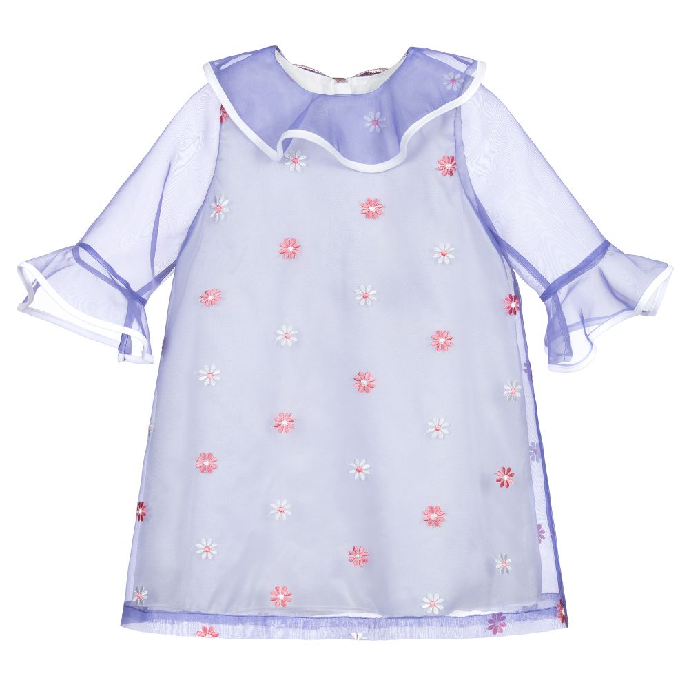 Hucklebones London - Blue Floral Organza Dress | Childrensalon