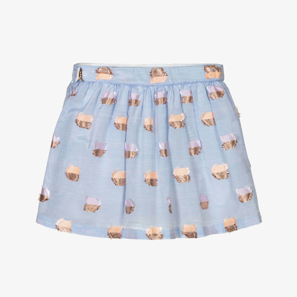 Hucklebones London-Blue Jacquard Floral Skirt | Childrensalon Outlet