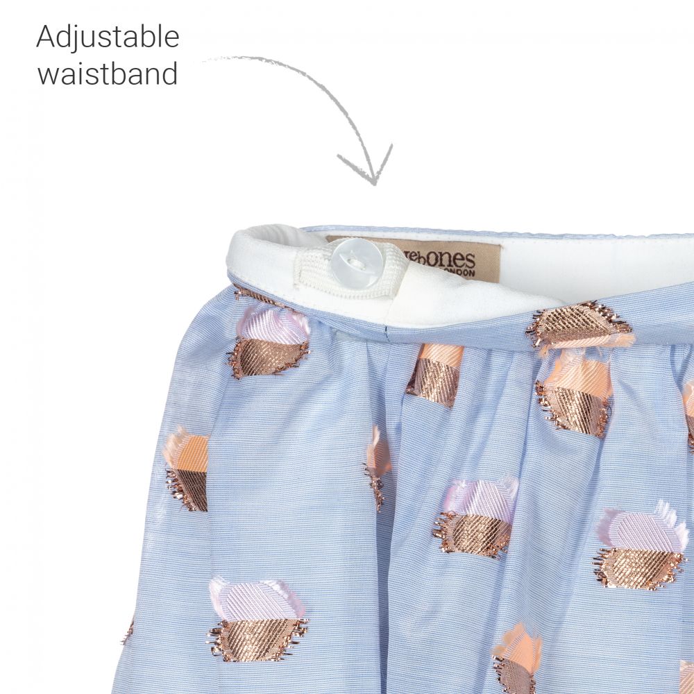 Hucklebones London-Blue Jacquard Floral Skirt | Childrensalon Outlet