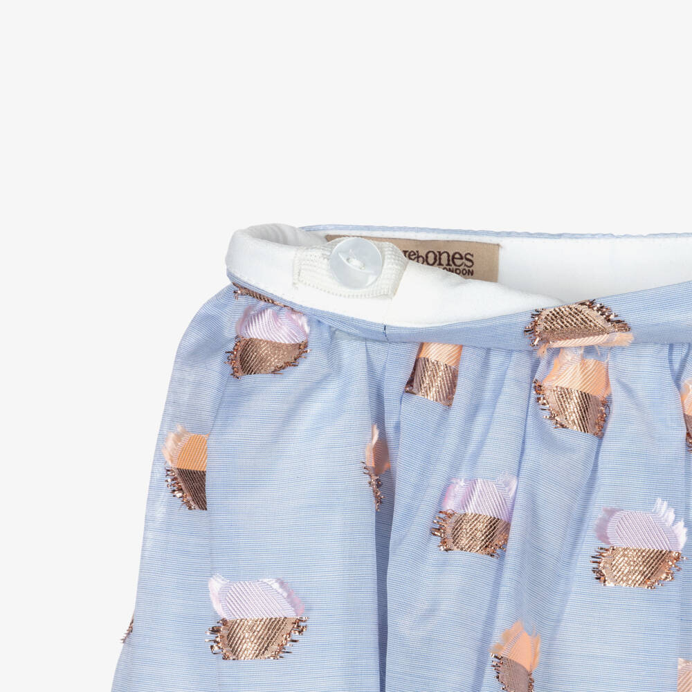 Hucklebones London-Blue Jacquard Floral Skirt | Childrensalon Outlet