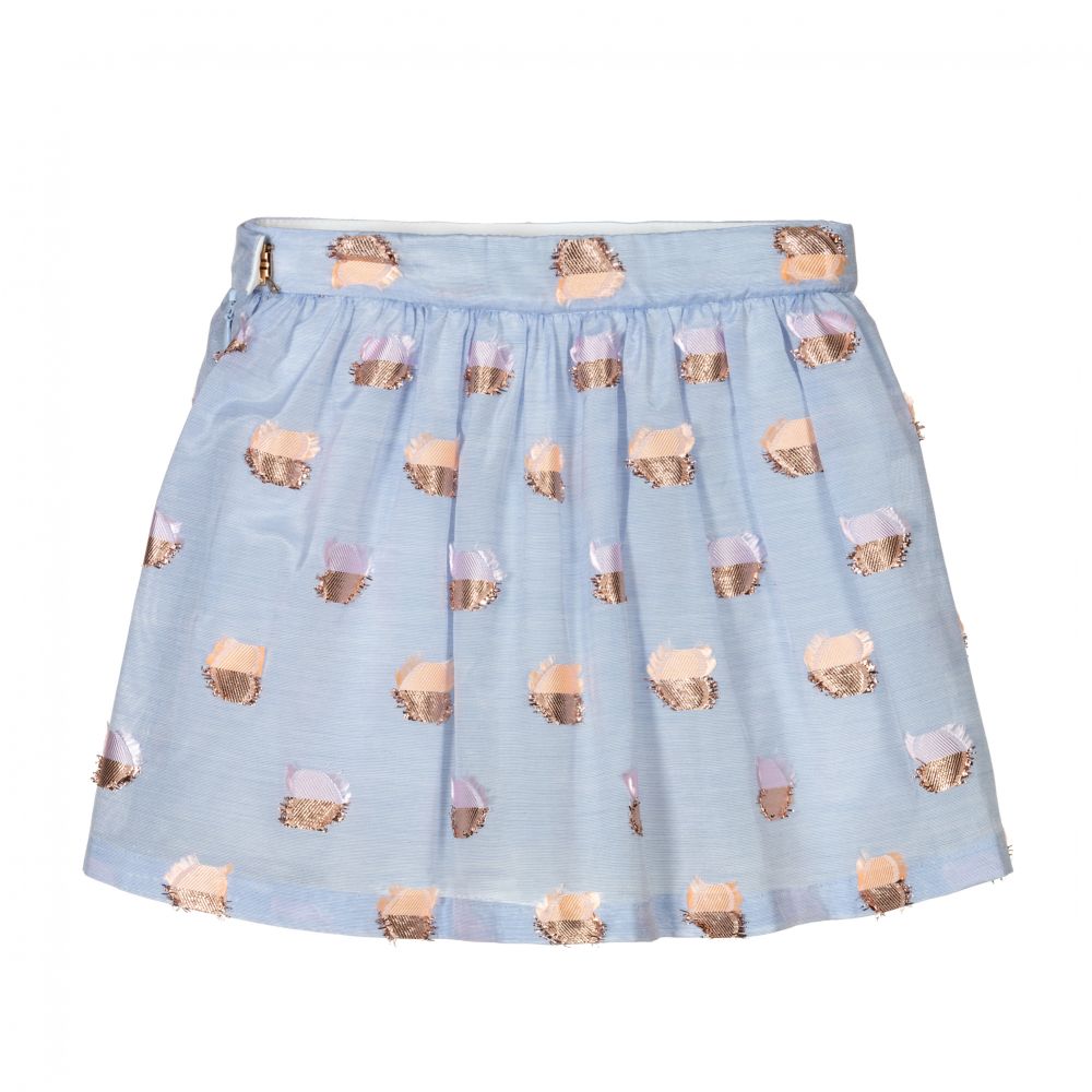 Hucklebones London-Blue Jacquard Floral Skirt | Childrensalon Outlet