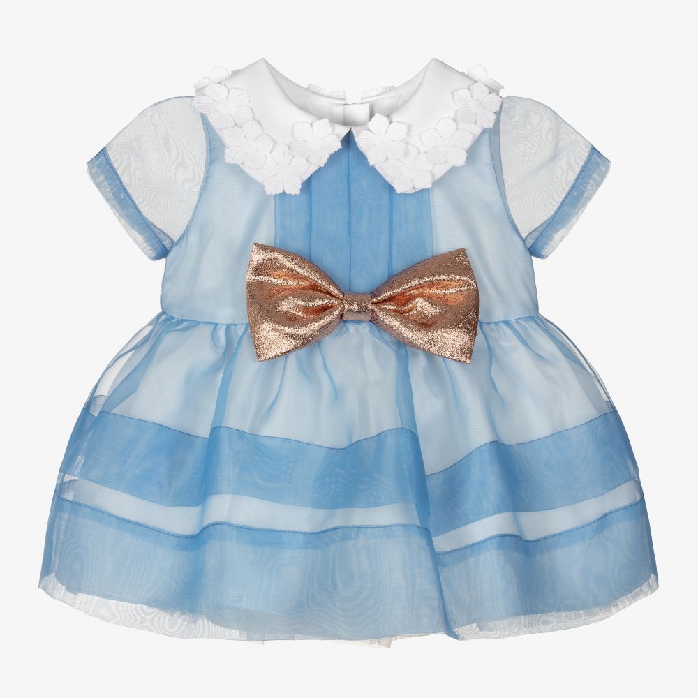 Hucklebones London - طقم فستان أورغانزا لون أزرق للمولودات | Childrensalon