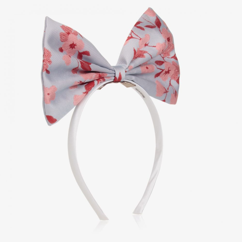 Hucklebones London-طوق للشعر بفيونكة جاكارد لون أزرق وزهري للبنات | Childrensalon Outlet