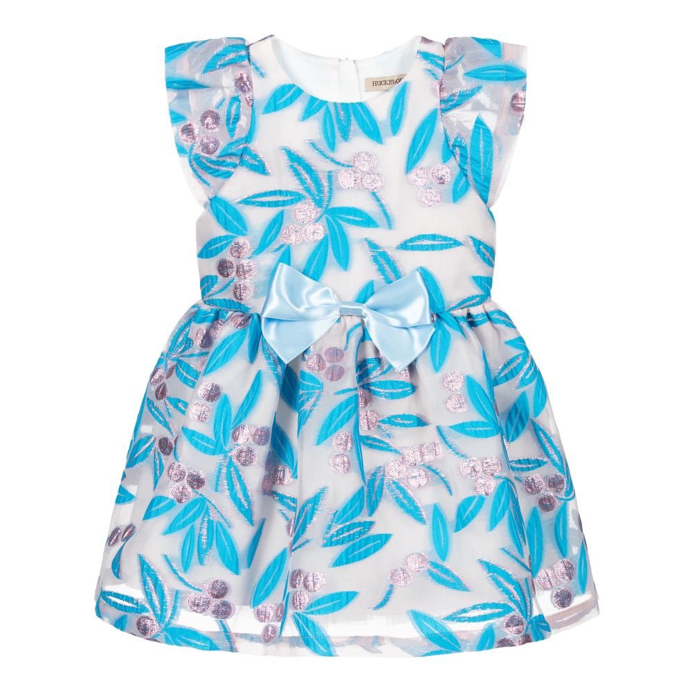 Hucklebones London-Розово-голубое платье из органзы | Childrensalon Outlet