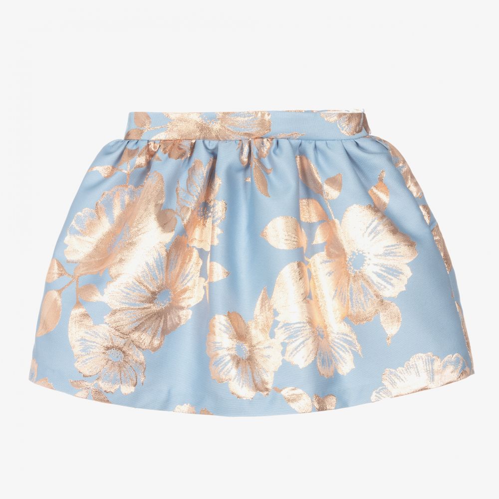 Hucklebones London-Голубая юбка с розово-золотистыми цветами | Childrensalon Outlet