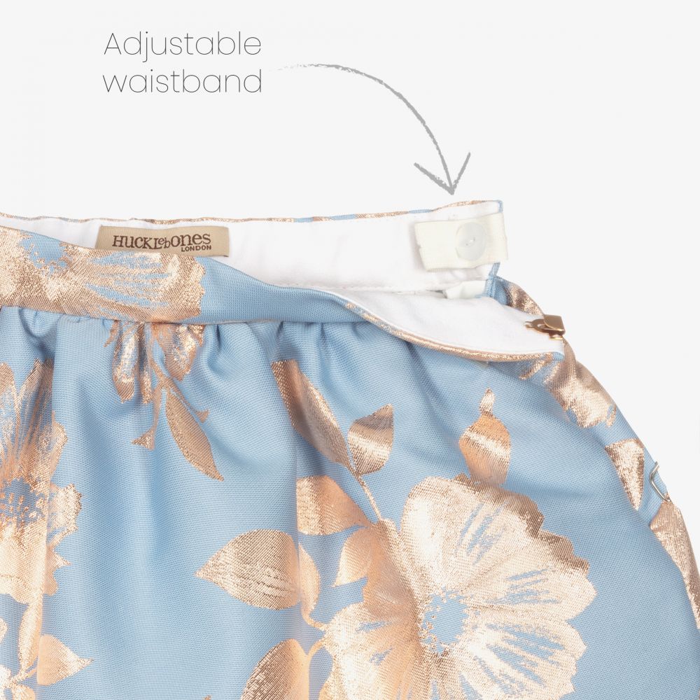 Hucklebones London-Голубая юбка с розово-золотистыми цветами | Childrensalon Outlet