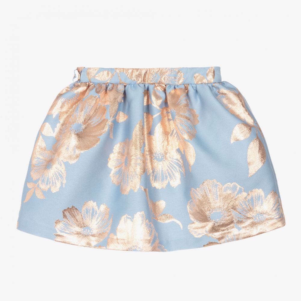 Hucklebones London-Голубая юбка с розово-золотистыми цветами | Childrensalon Outlet