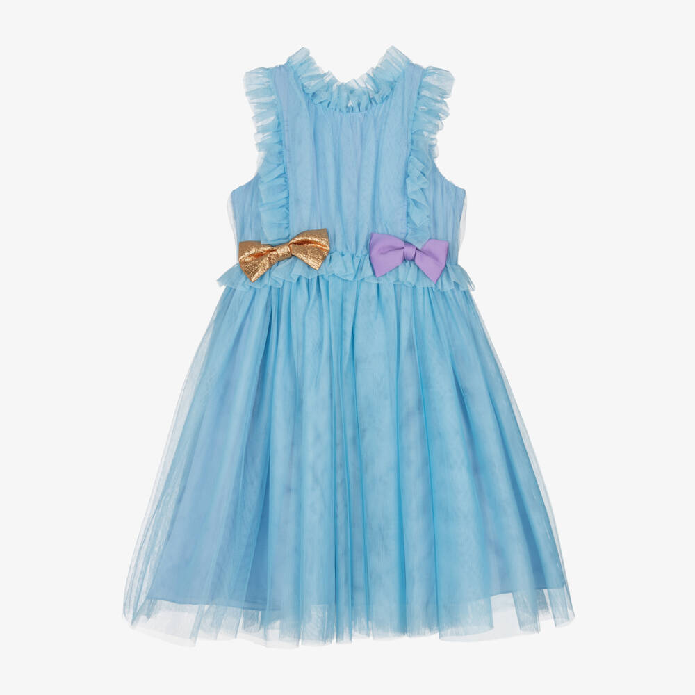 Hucklebones London-Blue Tulle Dress with Satin Accents | Childrensalon Outlet