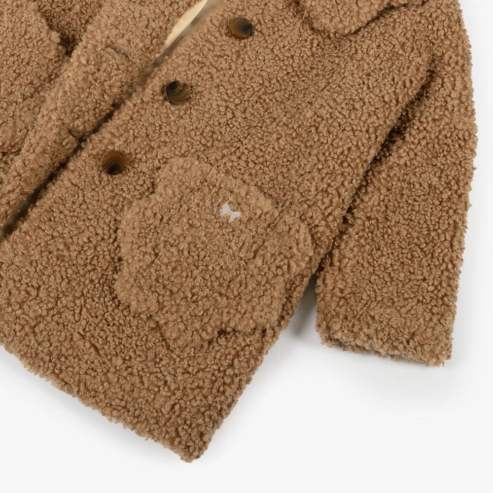 Hucklebones London-Girls Beige Bouclé Pocket Coat | Childrensalon Outlet