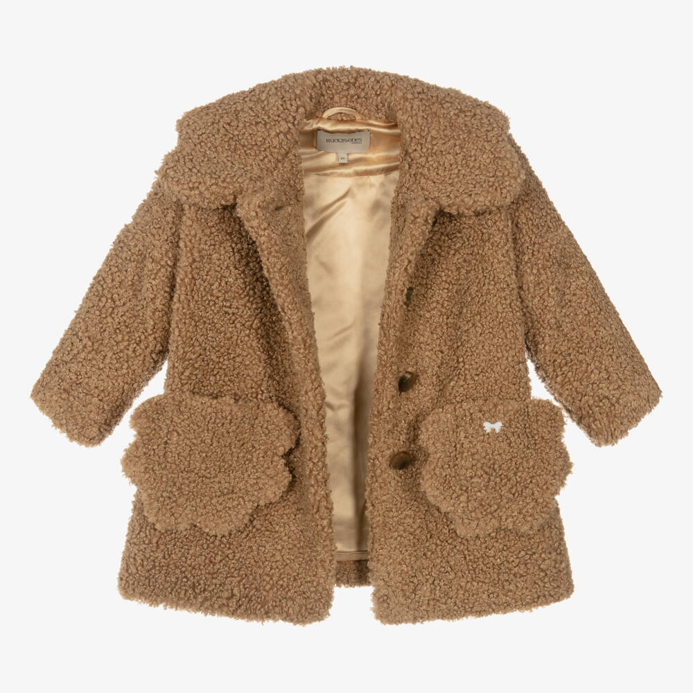 Hucklebones London-Girls Beige Bouclé Pocket Coat | Childrensalon Outlet
