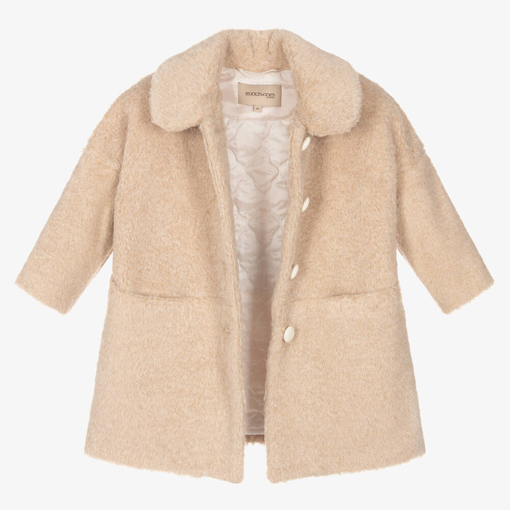 Hucklebones London-Бежевое пальто из плюшевого флиса для девочек | Childrensalon Outlet