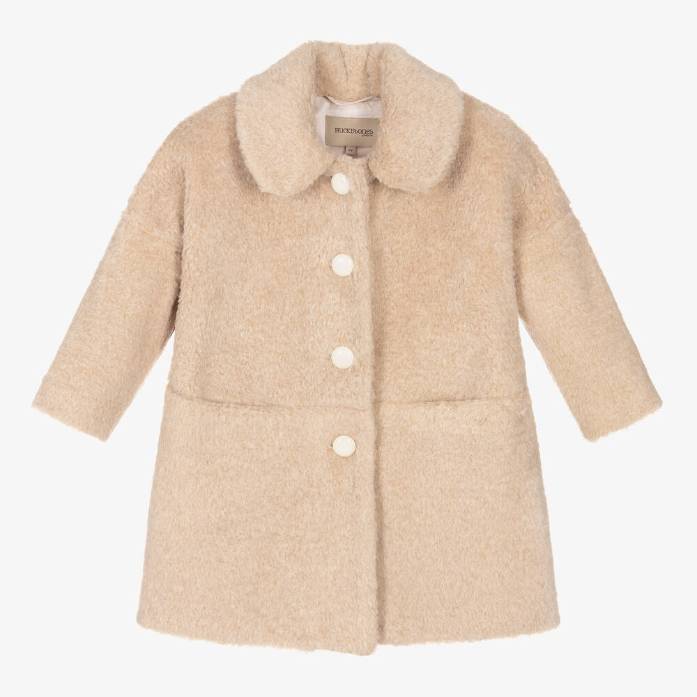 Hucklebones London-Girls Beige Teddy Fleece Coat | Childrensalon Outlet