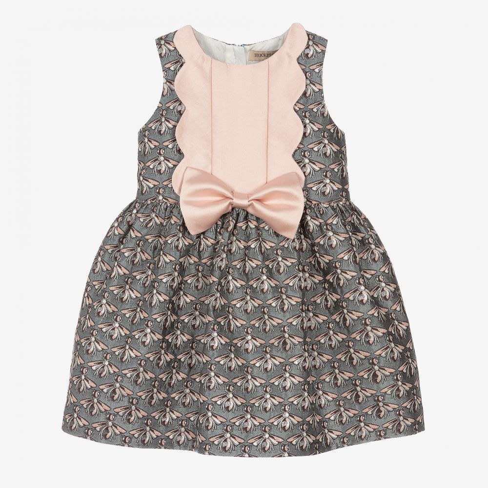 Hucklebones London-فستان جاكارد ساتان لون أزرق | Childrensalon Outlet
