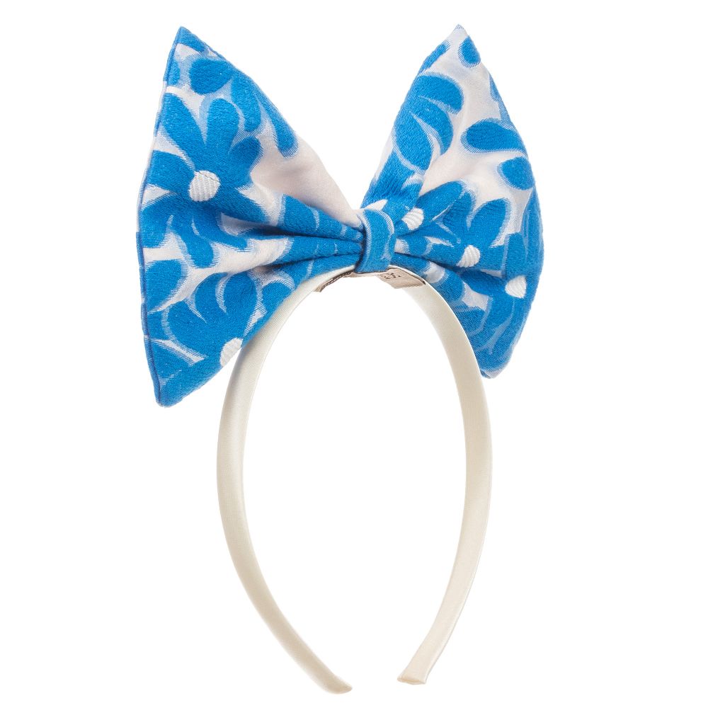 Hucklebones London - Girls Blue Bow Hairband  | Childrensalon