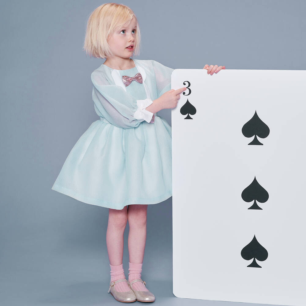 Hucklebones London-Голубое платье из креп-органзы | Childrensalon Outlet