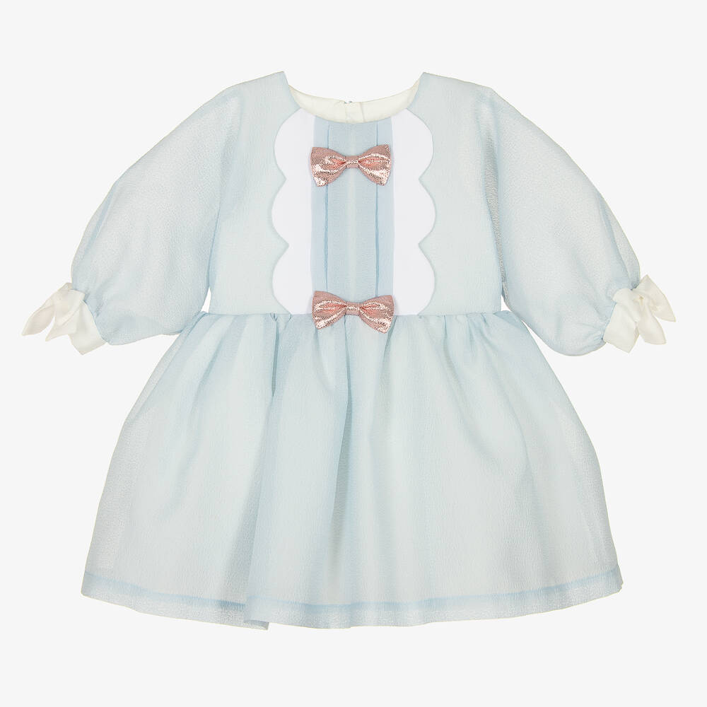 Hucklebones London - Girls Blue Crêpe Organza Dress | Childrensalon