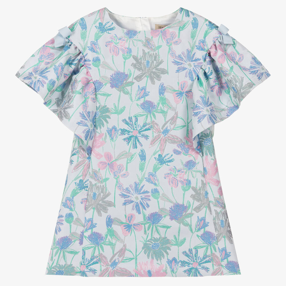 Hucklebones London - Girls Blue Floral A-Line Dress | Childrensalon