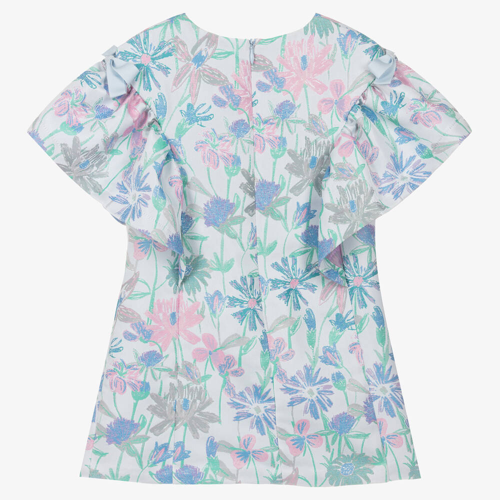 Hucklebones London-Голубое платье-трапеция с цветами | Childrensalon Outlet