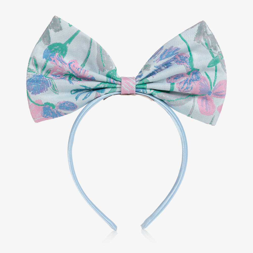 Hucklebones London - Girls Blue Floral Bow Hairband | Childrensalon