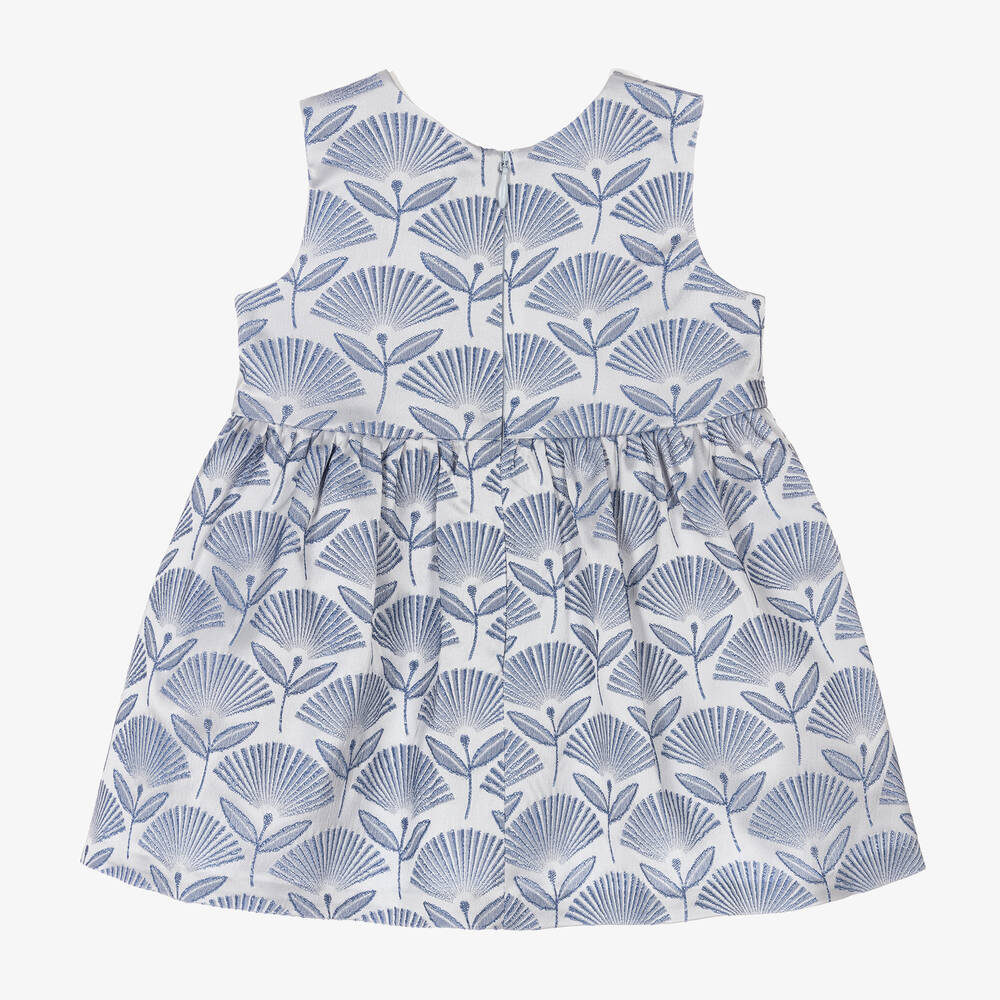 Hucklebones London-Голубое жаккардовое платье с цветочным узором | Childrensalon Outlet