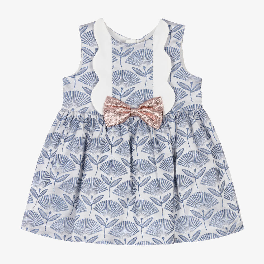 Hucklebones London - Girls Blue Floral Jacquard Dress | Childrensalon