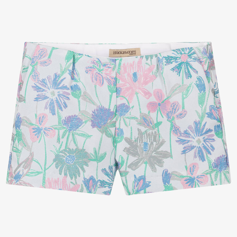 Hucklebones London - Short jacquard bleu à fleurs fille | Childrensalon