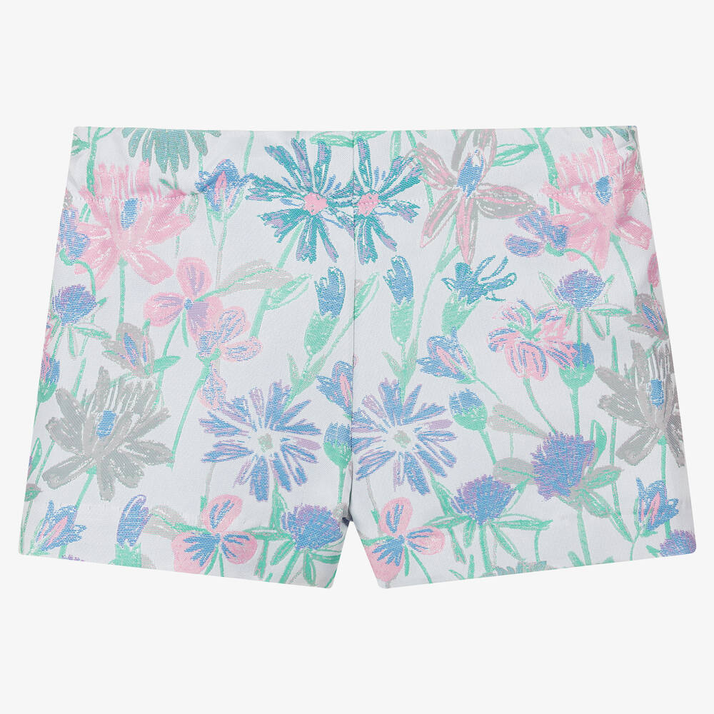 Hucklebones London-شورت جاكارد لون أزرق بطبعة ورود للبنات | Childrensalon Outlet