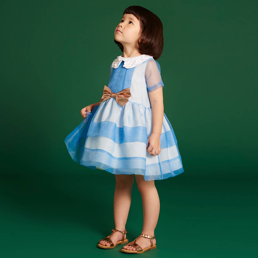 Hucklebones London-Girls Blue Organza Dress | Childrensalon Outlet