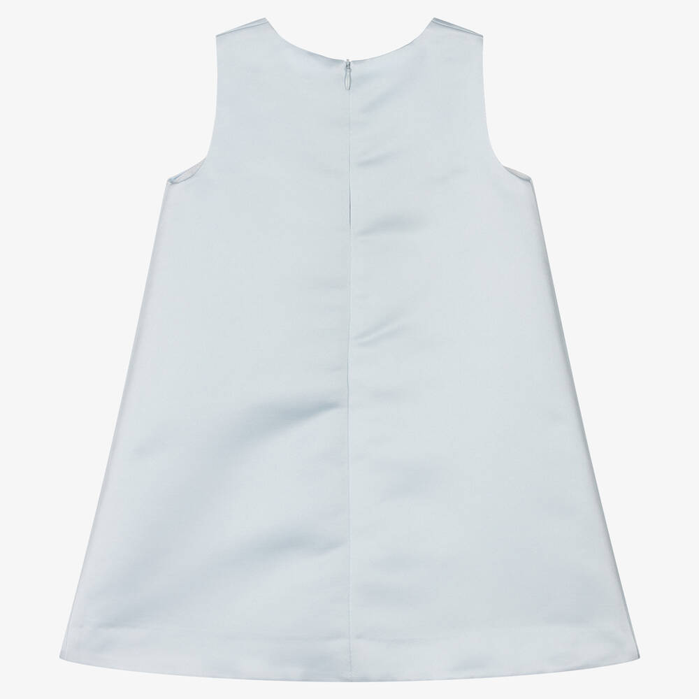 Hucklebones London-Голубое атласное платье с розовым бантом | Childrensalon Outlet