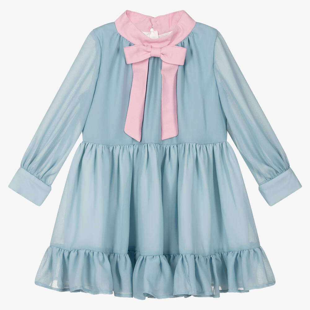 Hucklebones London-Girls Blue & Pink Chiffon Dress | Childrensalon Outlet