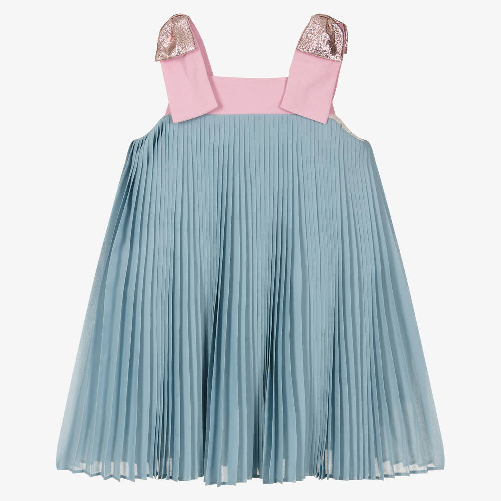 Hucklebones London - Girls Blue Pleated Chiffon Dress | Childrensalon