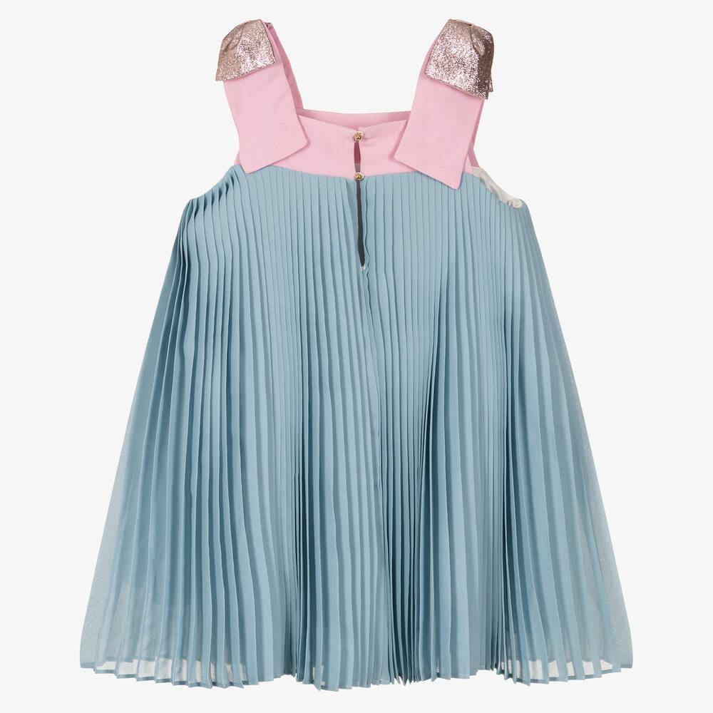 Hucklebones London-فستان شيفون بكسرات لون أزرق | Childrensalon Outlet