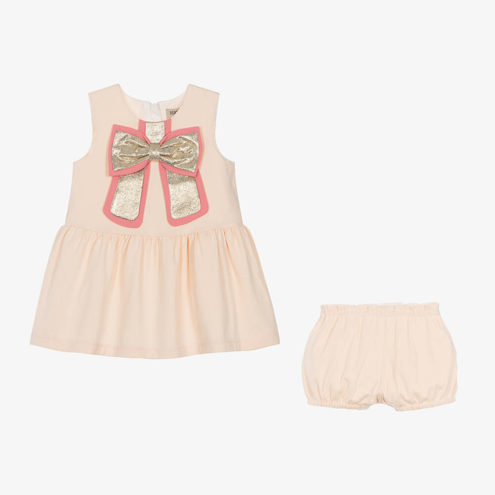 Hucklebones London-Girls Blush Dress with Gold Appliqué | Childrensalon Outlet