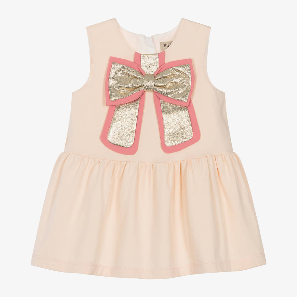 Hucklebones London-فستان وردي للبنات بتطريز ذهبي | Childrensalon Outlet