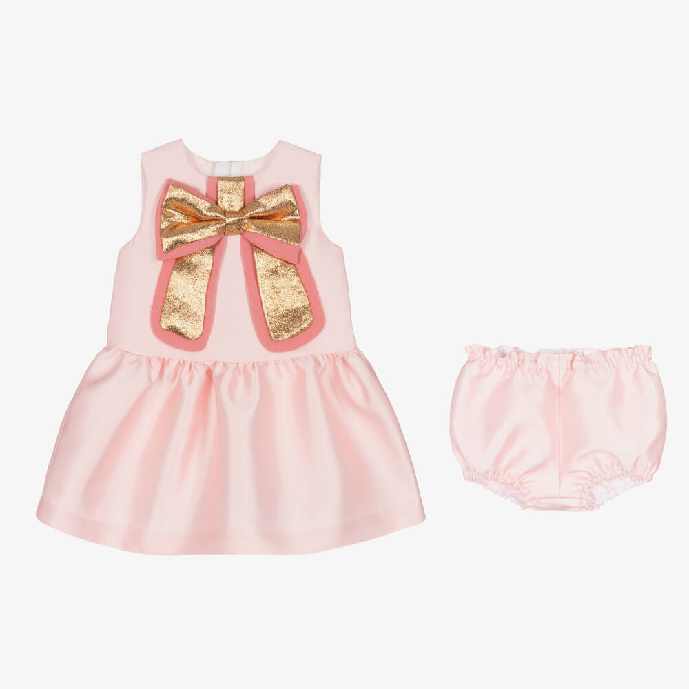 Hucklebones London-فستان ساتان وردي للبنات مع فيونكة | Childrensalon Outlet