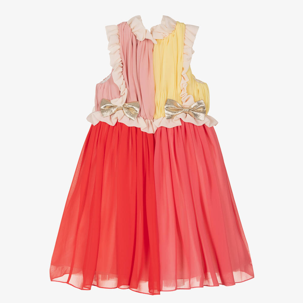 Hucklebones London-فستان شيفون للبنات مزين بأقواس ذهبية | Childrensalon Outlet