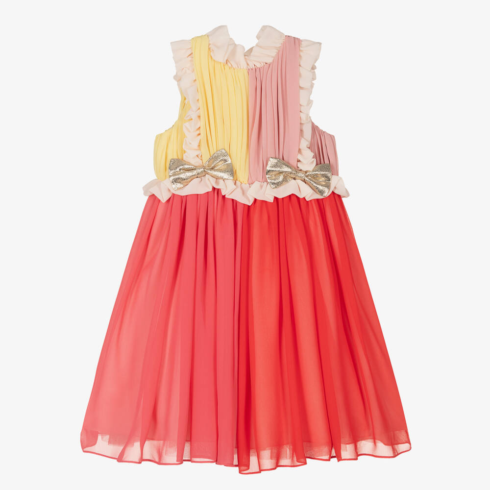 Hucklebones London-Girls Chiffon Dress with Gold Bows | Childrensalon Outlet
