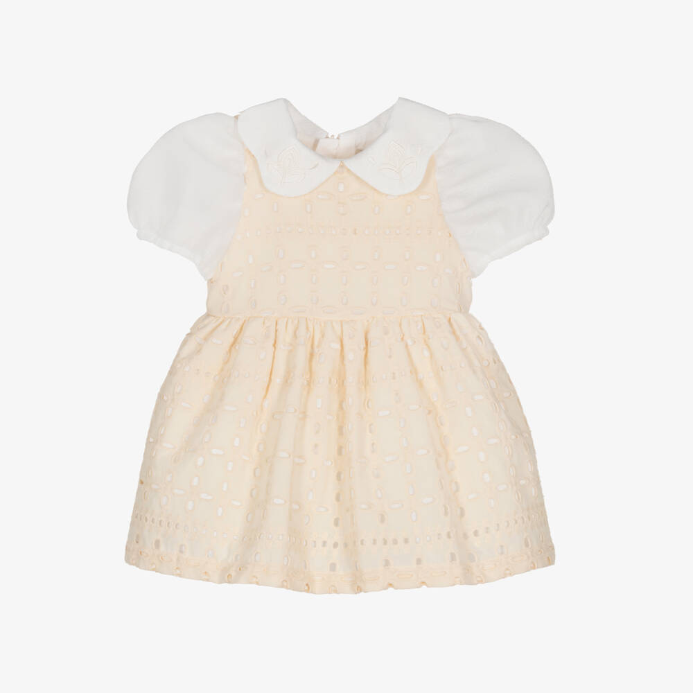 Hucklebones London-Girls Delicate Ivory Embroidered Dress | Childrensalon Outlet