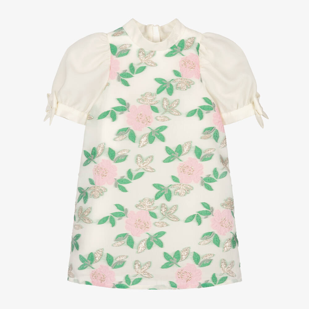 Hucklebones London-Girls Elegant Ivory Floral Dress | Childrensalon Outlet