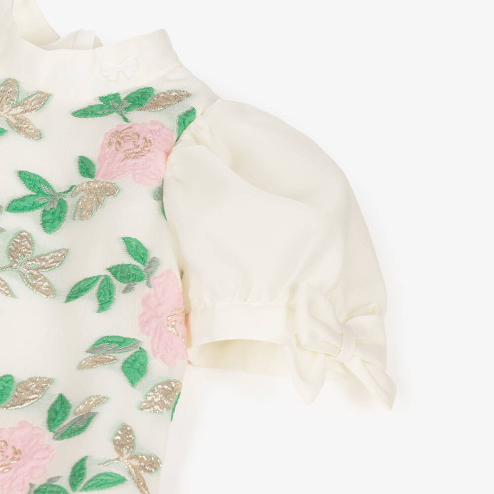 Hucklebones London-Girls Elegant Ivory Floral Dress | Childrensalon Outlet