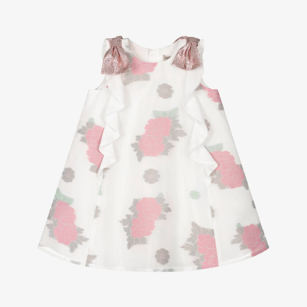 Hucklebones London-Girls Elegant Ivory Rose Organza Dress | Childrensalon Outlet