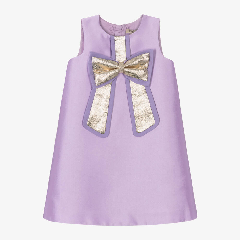 Hucklebones London-Girls Elegant Lilac Satin Bow Dress | Childrensalon Outlet