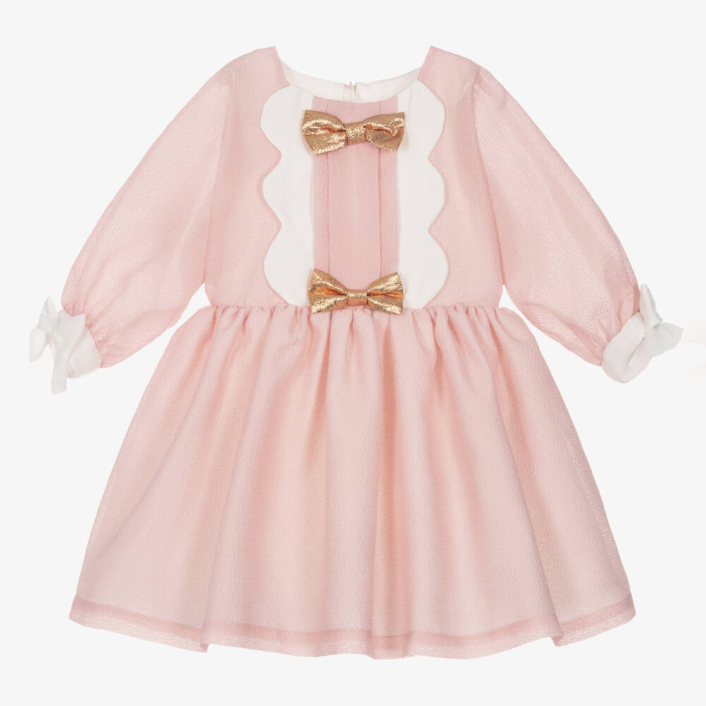 Hucklebones London-Girls Elegant Pink Bow Dress | Childrensalon Outlet