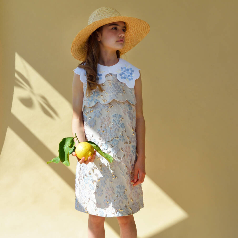 Hucklebones London-Girls Floral Jacquard Collar Ensemble | Childrensalon Outlet