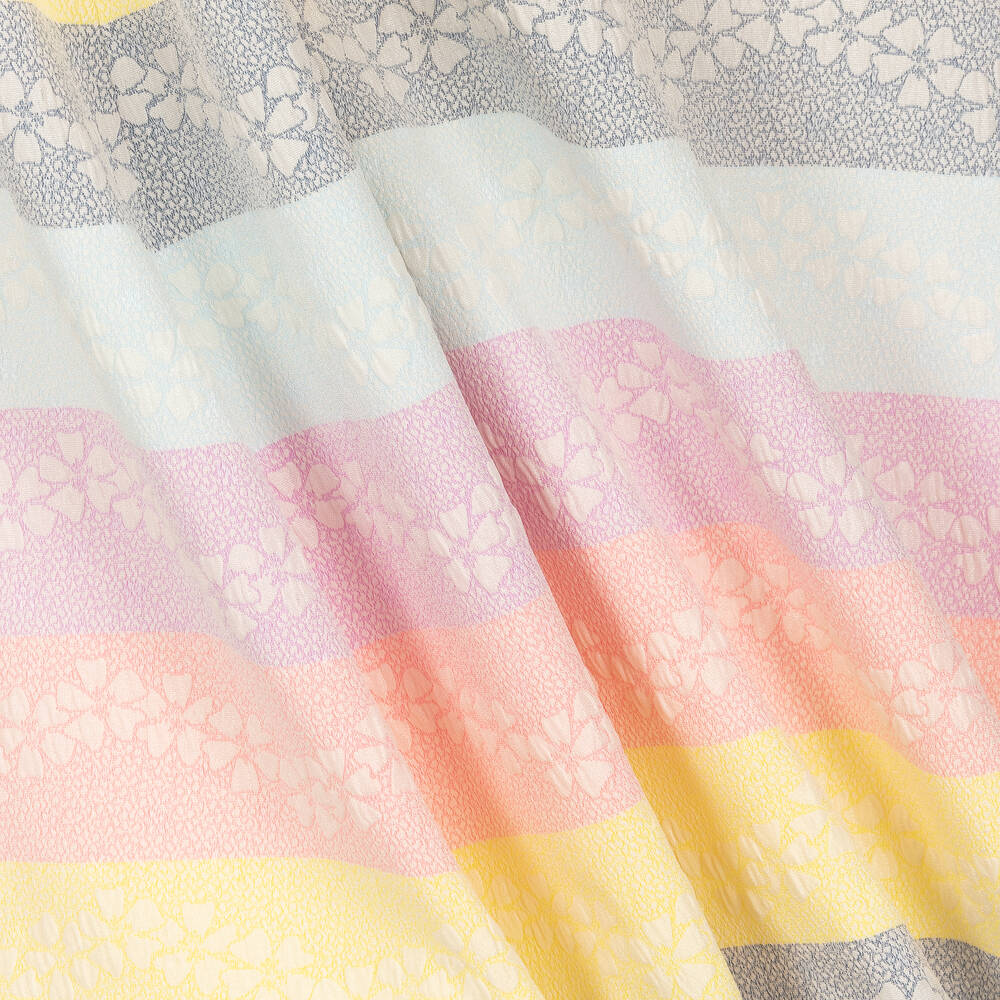 Hucklebones London-فستان جاكارد مقلم لون زهري وأصفر بطبعة ورود | Childrensalon Outlet