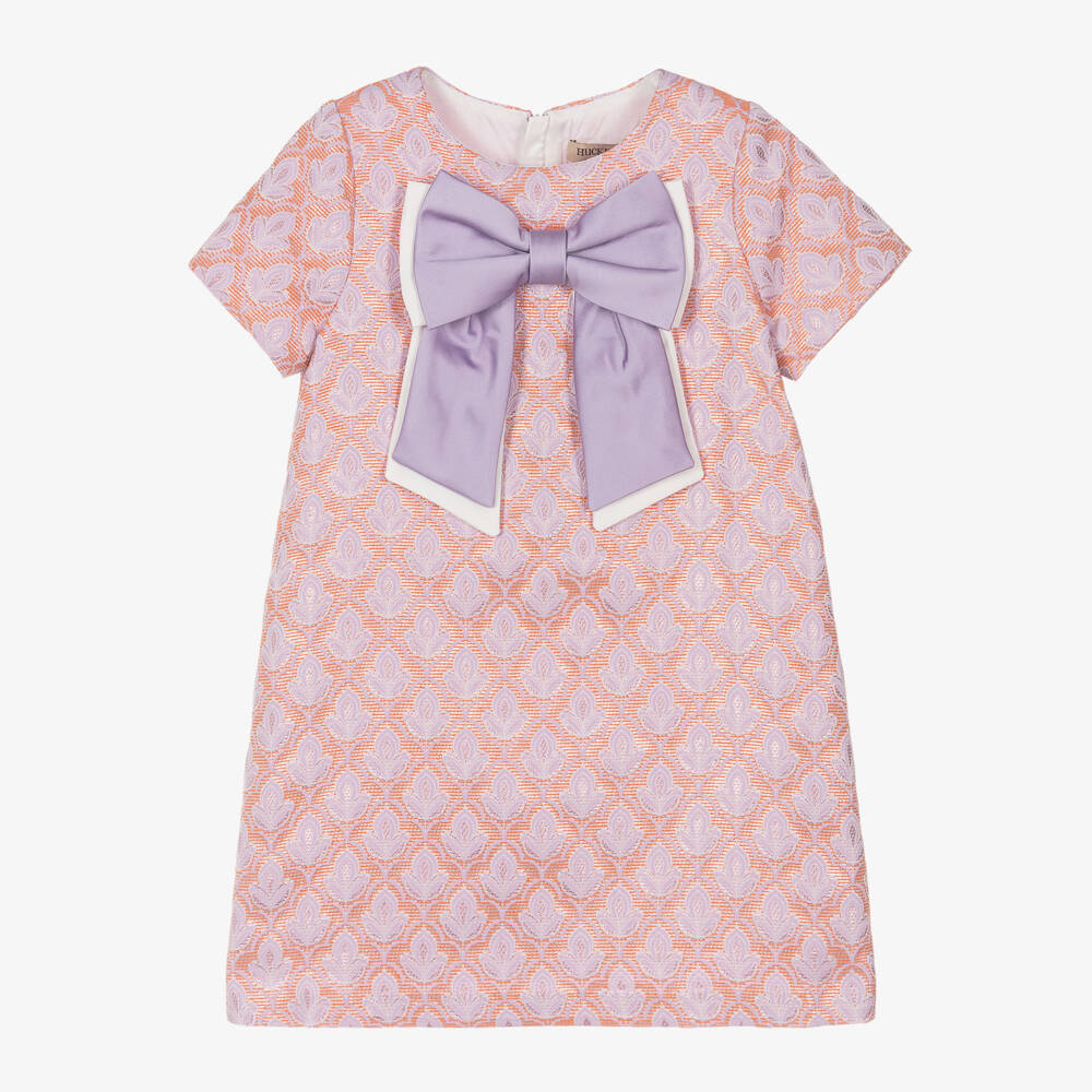 Hucklebones London-Girls Floral Satin Bow Dress | Childrensalon Outlet